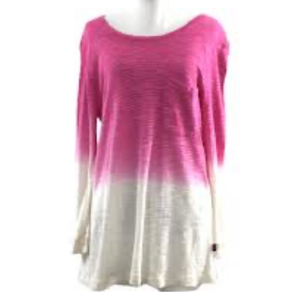 Z by Zobha Athleisure Fuchsia Rose and White Blouse Back Keyhole Size Large